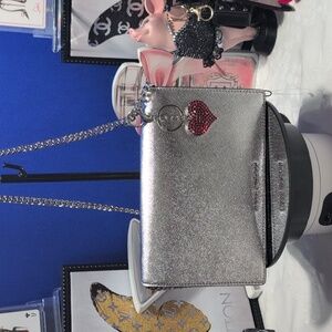Marc Jacobs Party On A Chain - Silver Leather Crossbody/Clutch + Heart Bag Charm